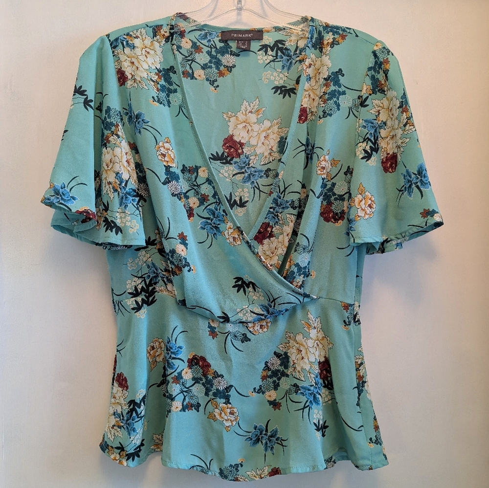 Primark Mint Green Floral V-Neck Blouse
